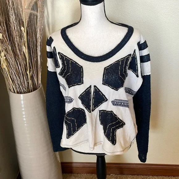 Free People Nordic Compass Top Arrow Knit Long Sleeve Oversized Tee Boho Size XS - Picture 5 of 13